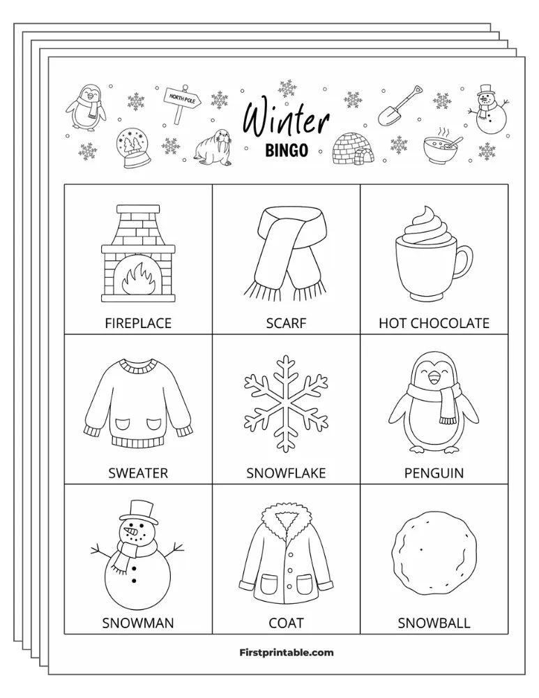 Winter Bingo 02 3x3 30 Cards Half Page