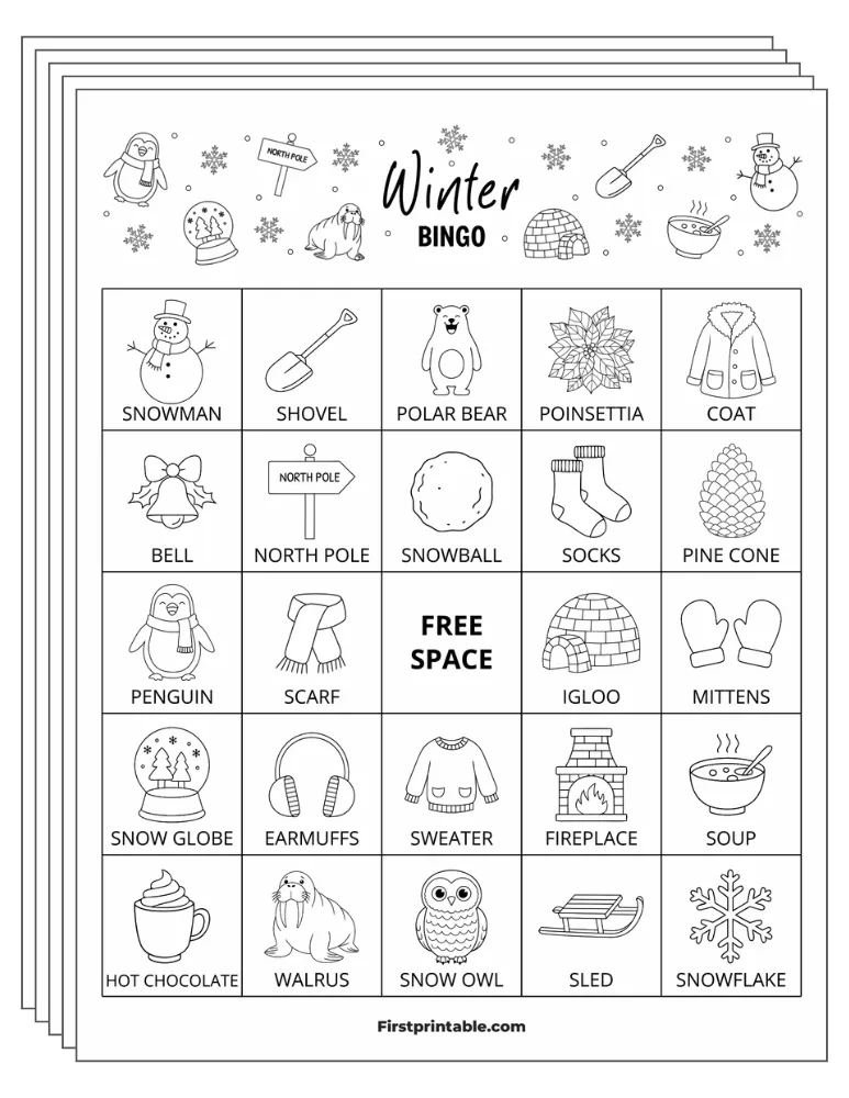 Winter Bingo 02 5x5 30 Cards Half Page